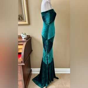 Vintage 90s Deviations Dress in Peace Emerald Green Velvet Patchwork Gown M